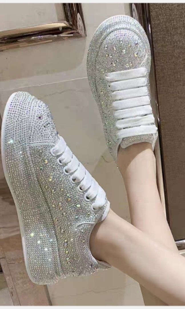White sneakers hotsell with bling