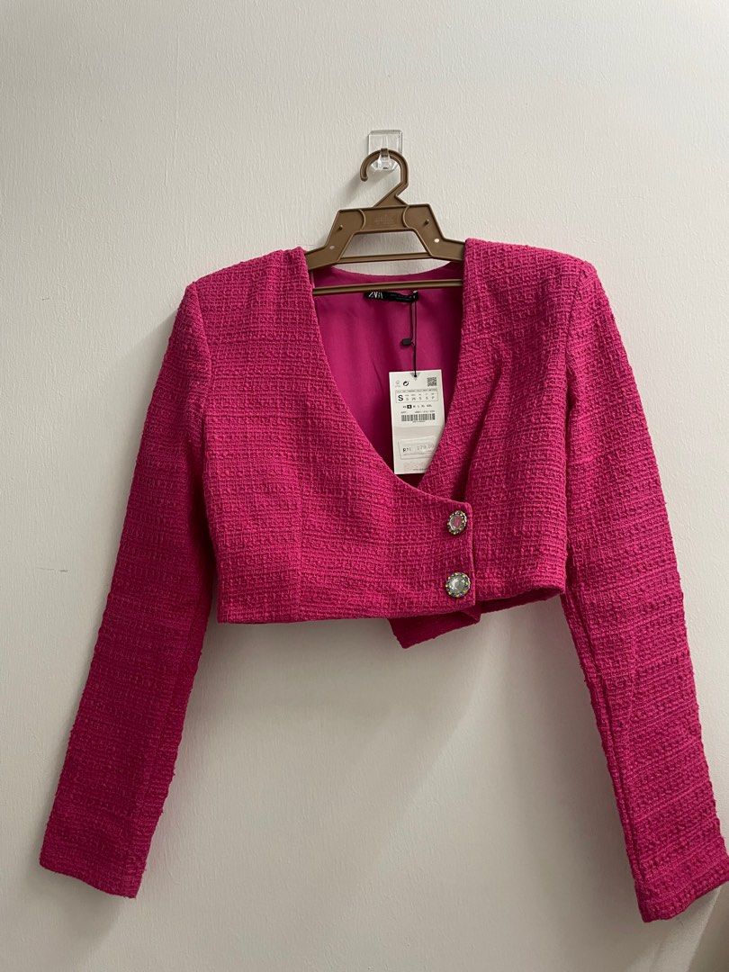 Fuschia pink cropped best sale jacket