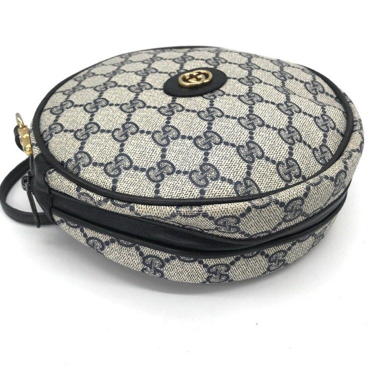 Gucci Vintage Round Navy Blue Monogram Leather Bag – Amarcord