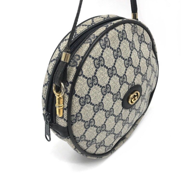 Gucci Vintage Round Navy Blue Monogram Leather Bag – Amarcord