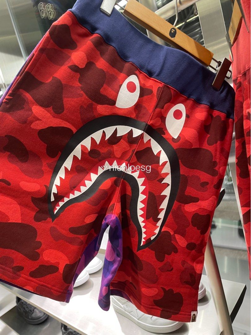Red camo bape shorts best sale