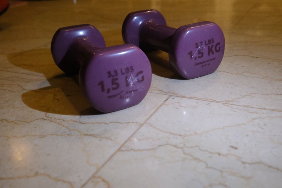 1.5 kg Decathlon dumbbells Sports Equipment Exercise Fitness Weights Dumbbells on Carousell