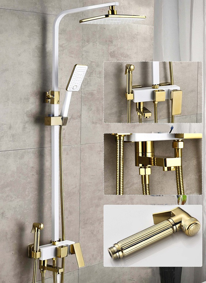 4 in 1 WHITE AND GOLD SHOWER SET HOT AND COLD BATHROOM FAUCET ...
