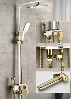 4 in 1 WHITE AND GOLD SHOWER SET HOT AND COLD BATHROOM FAUCET