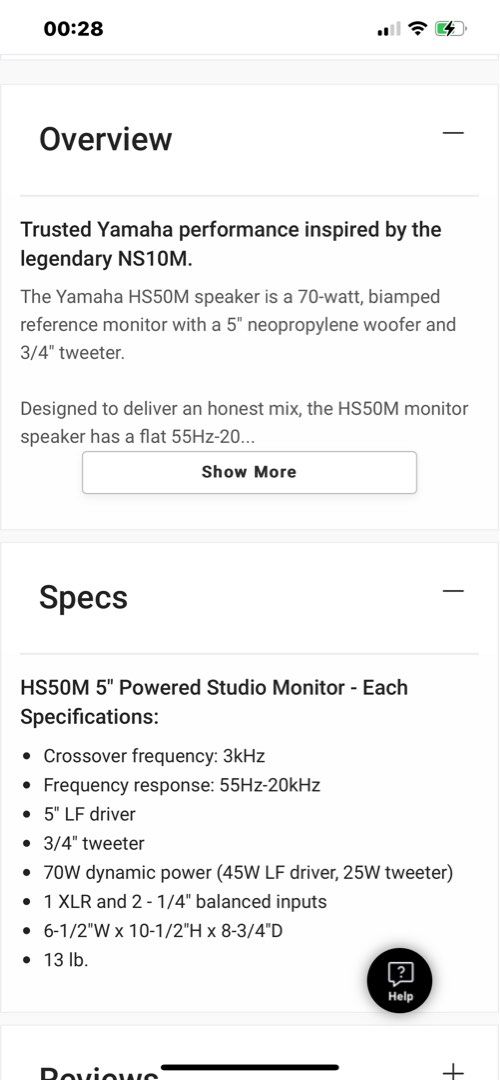 90 Yamaha HS50M 5 Monitor Speaker