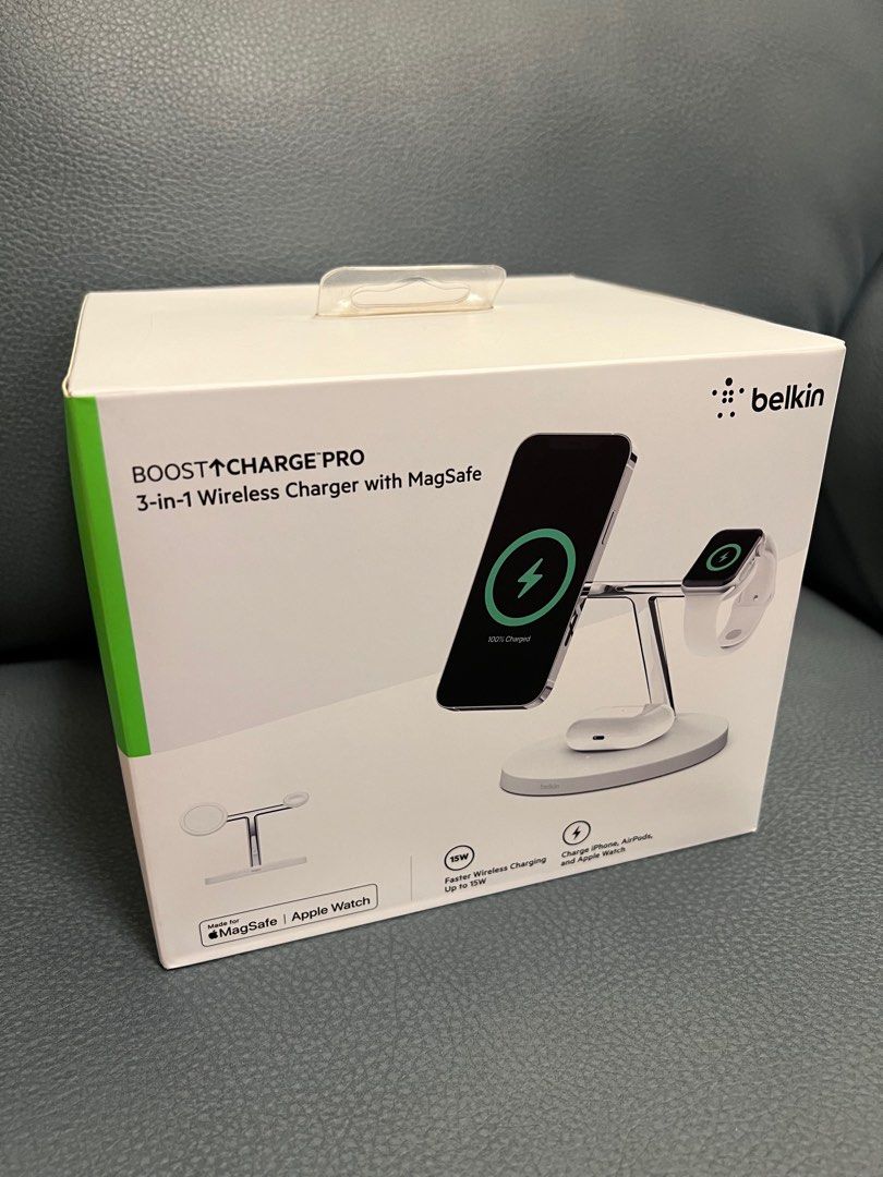 全新] Belkin BOOST↑CHARGE PRO MagSafe 3 合1 無線充電器15W, 手提