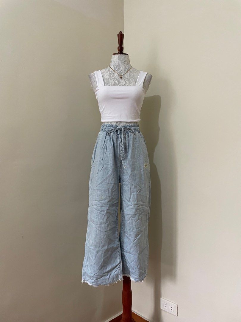 A43 Garterized Denim Wide Leg Soft Jeans, Women's Fashion, Bottoms