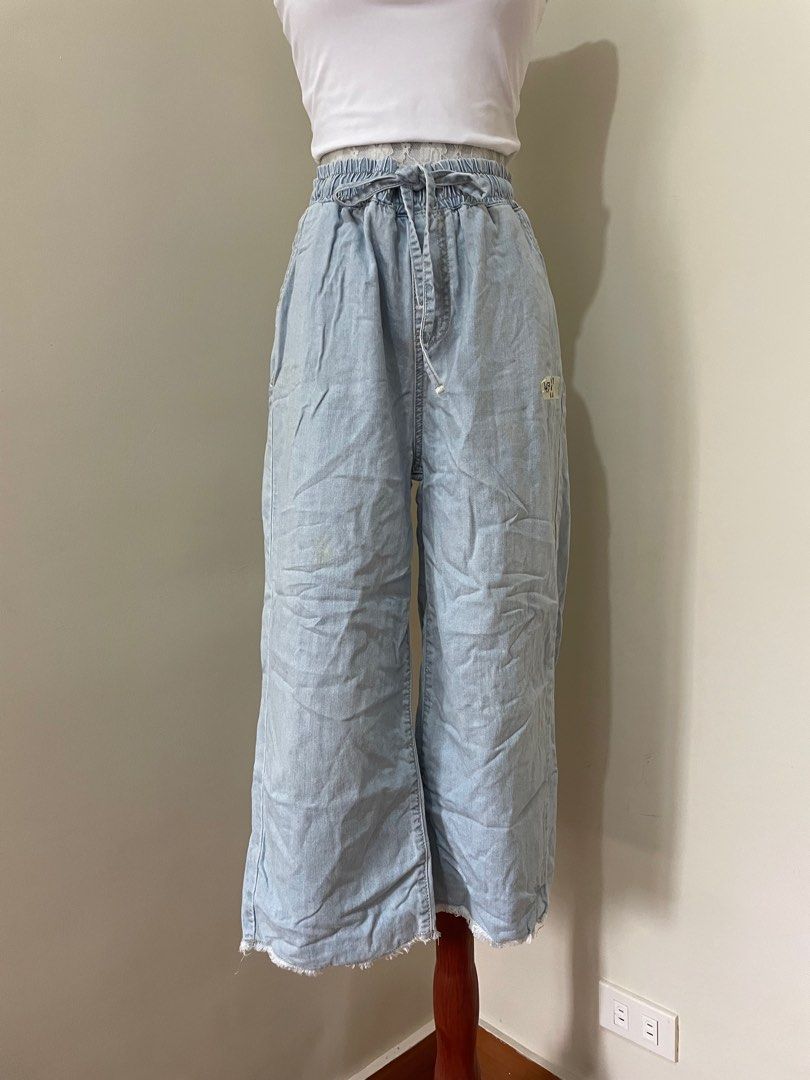 A43 Garterized Denim Wide Leg Soft Jeans, Women's Fashion, Bottoms