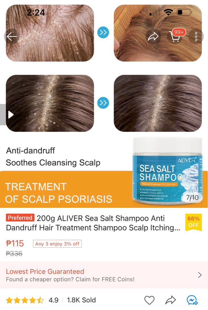 Anti Dandruff Sea Salt Shampoo, Beauty & Personal Care, Hair on Carousell