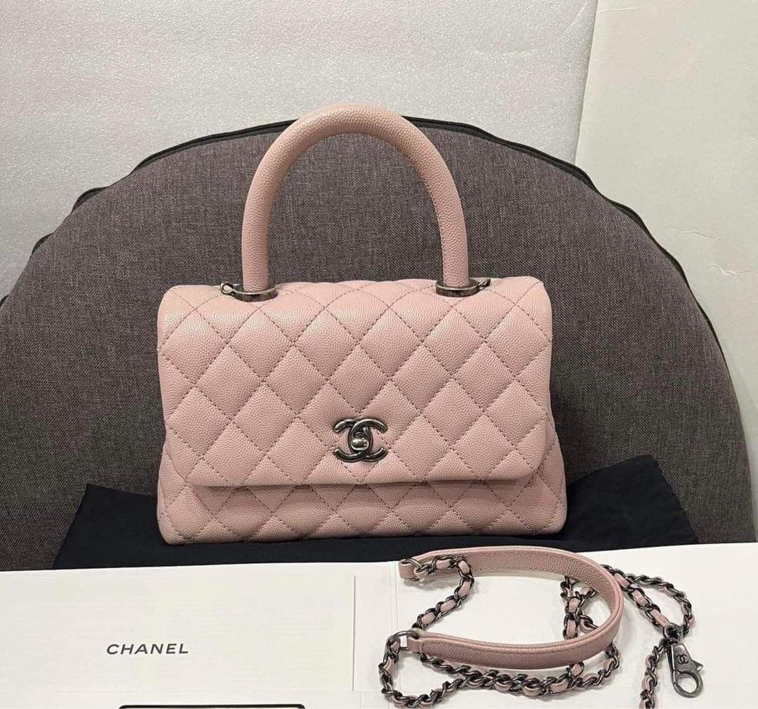 Authentic Chanel Coco Handle Small Baby Pink Caviar RHW Series 23xxxxx  Condition: 9/10 Comes with Dustbag, Booklet , Authenticity Card and  Hologram Serial, Luxury, Bags & Wallets on Carousell