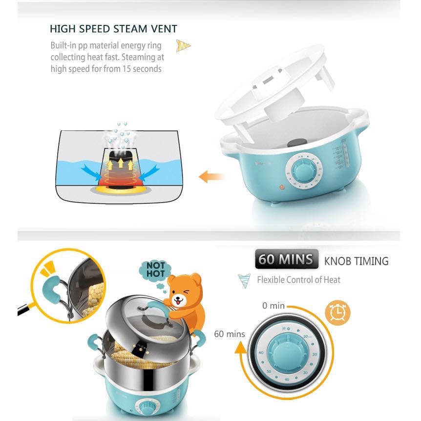 Bear Food Steamer 4L 2 Tier Stainless Steel Food Steamer, Furniture