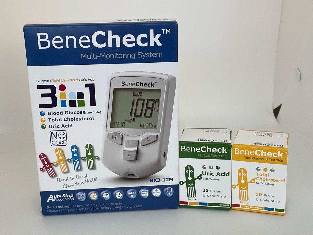 BeneCheck 三合一血糖+尿酸+膽固醇儀器 Blood glucose+Uric acid+ Cholesterol (平行進口 ...