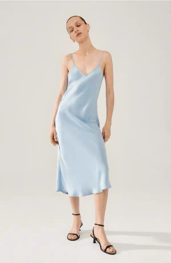 Baby blue silk slip dress new arrivals