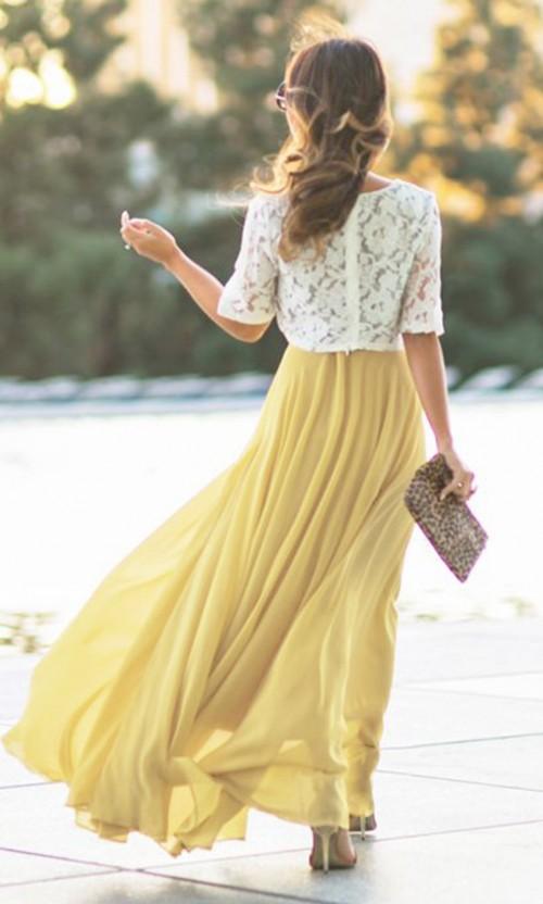 Yellow chiffon maxi skirt clearance