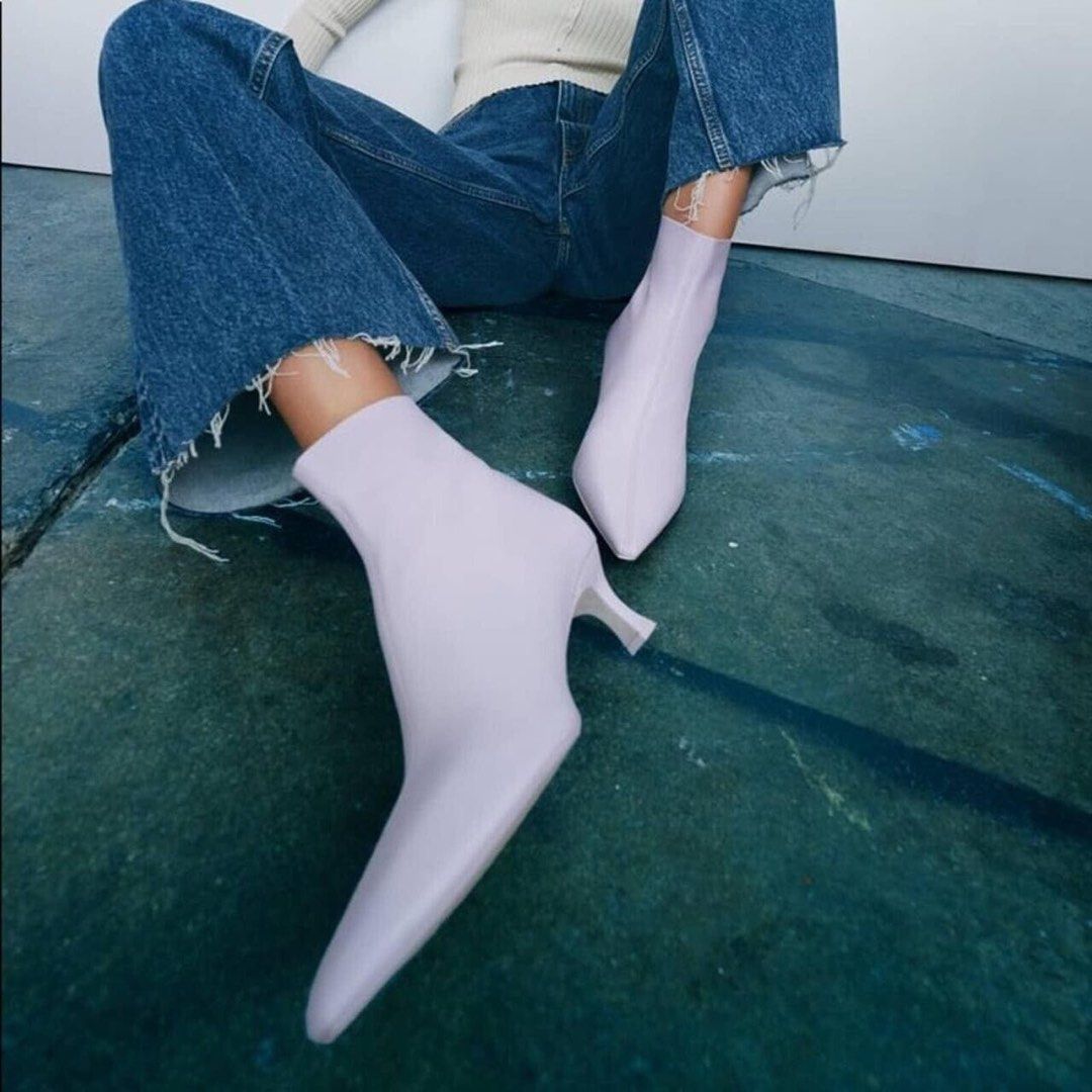 Brand New Zara Leather Heeled Ankle Boots Mauve EU39 Women s