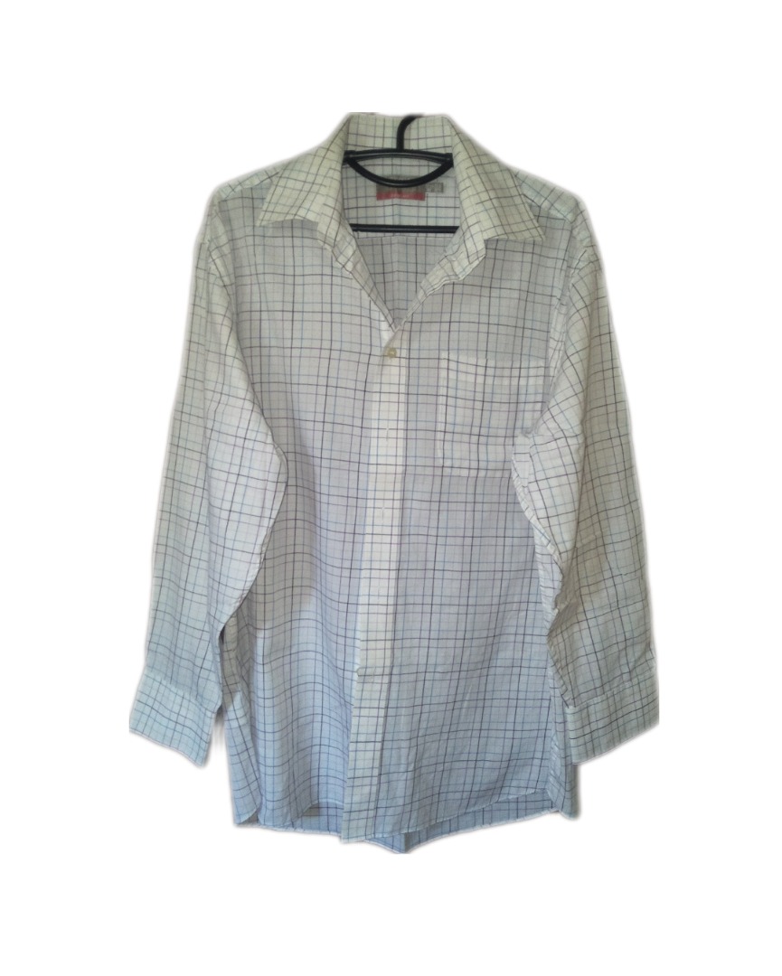 Button-down shirt with grid pattern, white, Women's Fashion, Tops ...