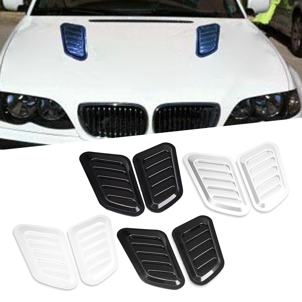 Évents De Capot De Voiture Décoratifs Air Scoop - Lot De 2 Pièces En ABS Et Galvanoplastie - Adhésif 3M, Taille 13x11 Cm - Universel, Pour Personnalisation (noir, Argent)