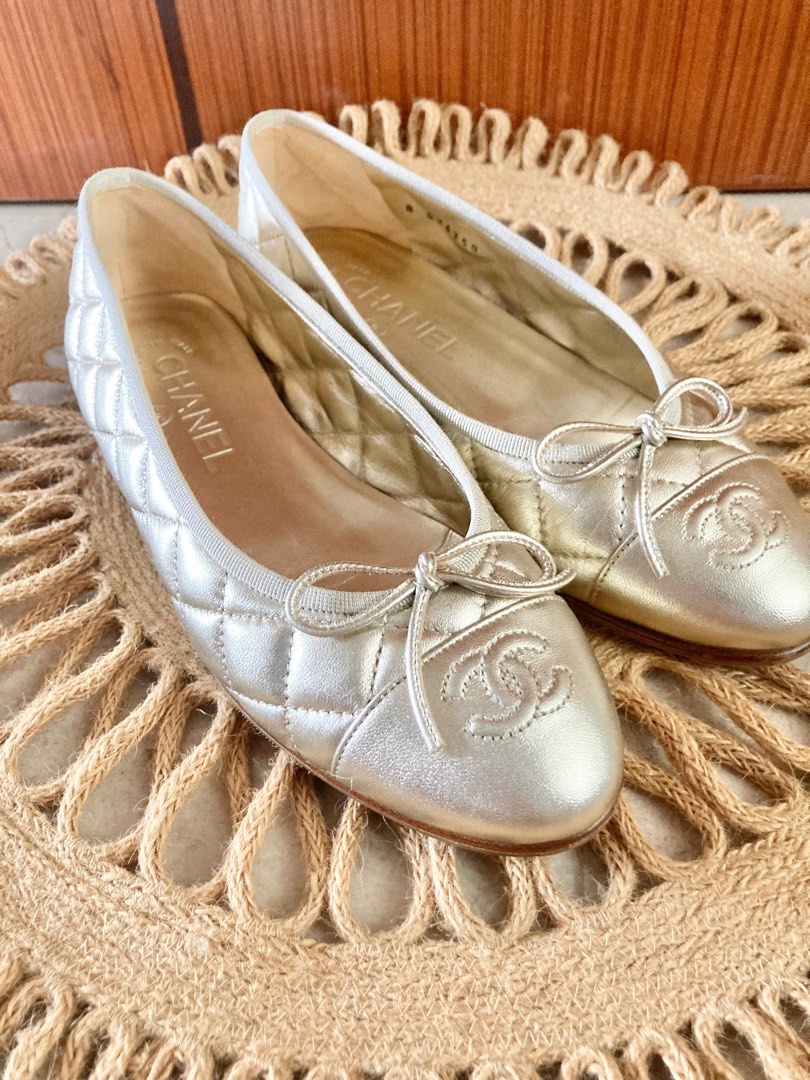 Chanel silver ballet best sale flats