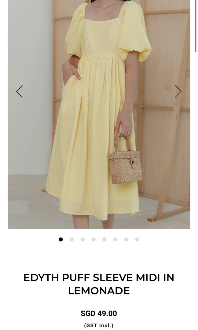 EDYTH PUFF SLEEVE MIDI IN LEMONADE, Women's Fashion, Dresses & Sets ...
