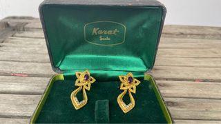 Signed, Gold-plated REAL amethyst earrings vintage