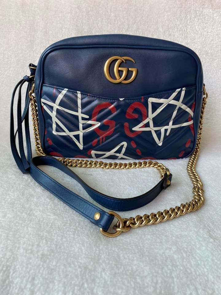 Gucci Ghost GG Marmont Medium Camera Bag (Category: Luxury Bags & Wallets) located in Manila. Submitted by bagislifeshop (Listing ID 1194368851, Image 2). Description: ▪️Gucci Ghost GG Marmont Medium Camera Bag▪️ ☑️In transit to Manila ✅Condition: 8.5/10 ✅Material: Quilted leather ✅Colour: Blue ✅Dimensions: 10.5” W x 9.5” H x 3” D ✅Inclusion: dust bag.