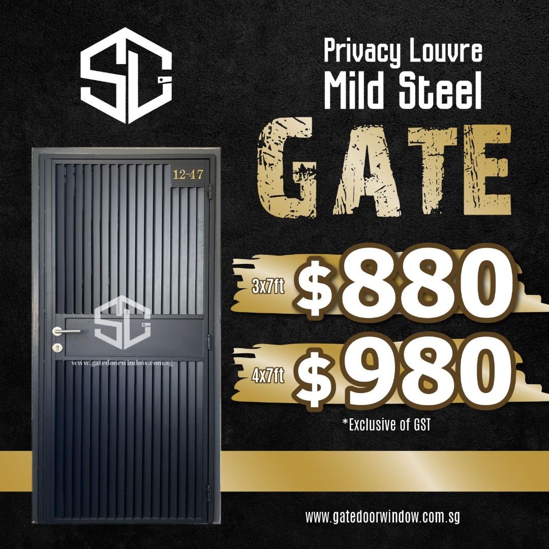 HDB/BTO Privacy Louvre Mild Steel Gate, Furniture & Home Living
