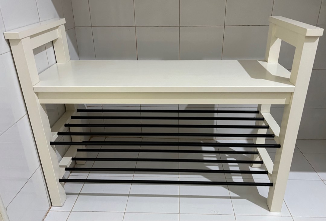 Sold IKEA HEMNES Bench with shoe storage, white, 85x32x65 cm, Furniture & Home Living