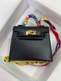 Hermes Black Tadelakt Micro Mini Twilly Kelly Bag Charm PHW