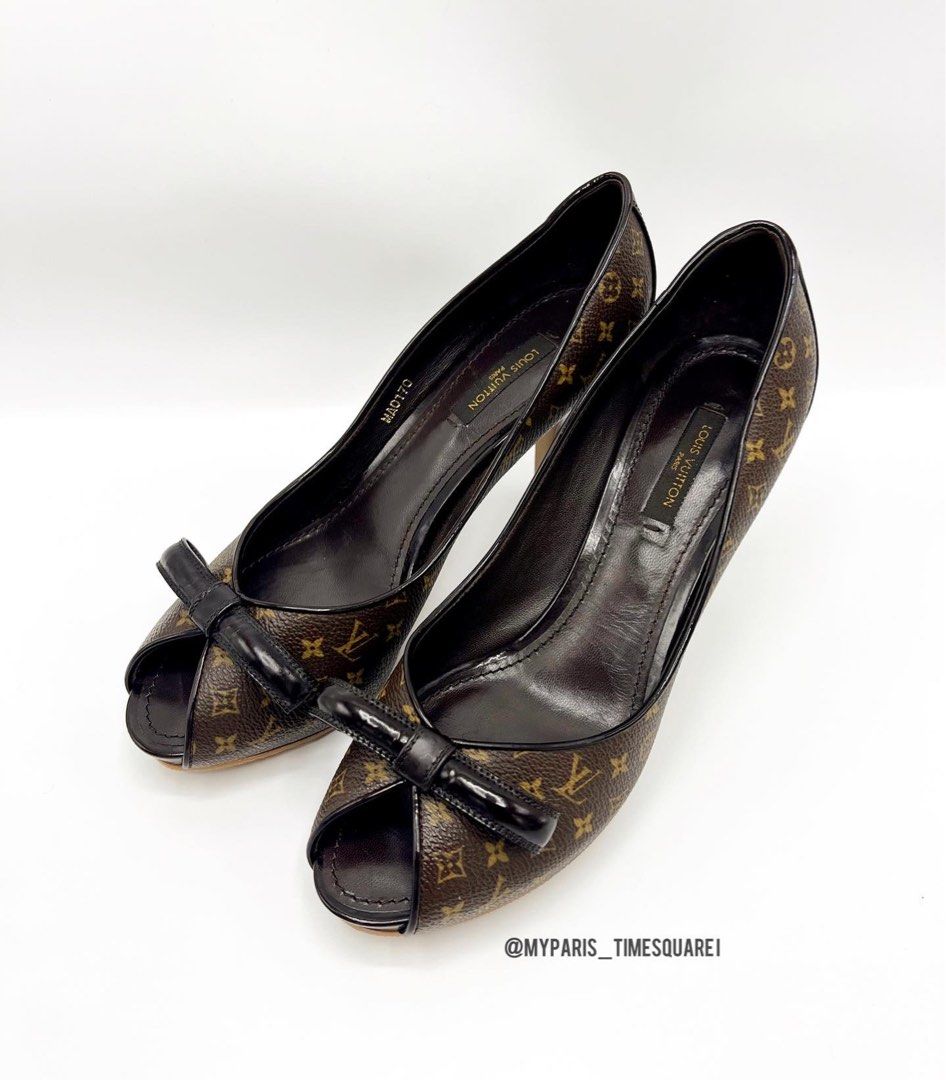 Louis Vuitton Black Leather Monogram Canvas Pointed Toe Block Heel