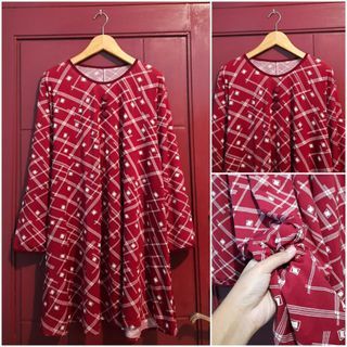 MAROON blouse * atasan wanita long tunik merah maron marun full motif bahan melar jersey hijab muslim tangan lengan panjang corak put1h non busui 10212078