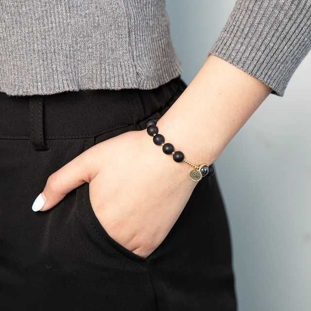 Matte Black Agate Lava Natural Gemstone with Real Gold Plated