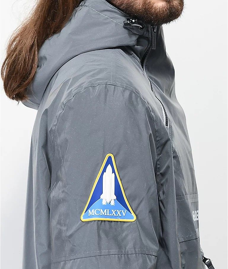 Members Only Space Suit Silver Reflective Pullover Jacket