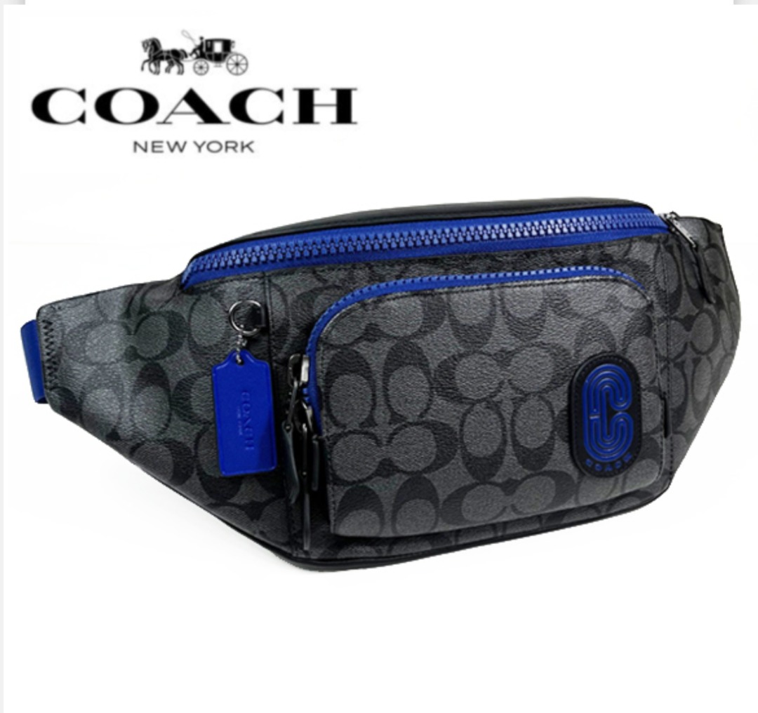 Track Belt Bag In Signature Canvas With Coach Patch Charcoal Sport Blu –  MUMUBRANDEDBAG