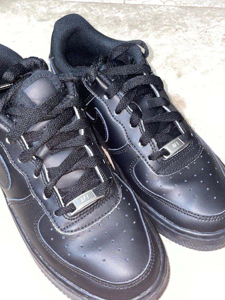 Creased black air forces hotsell