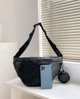 Quilted waist pouch bag with round coin purse