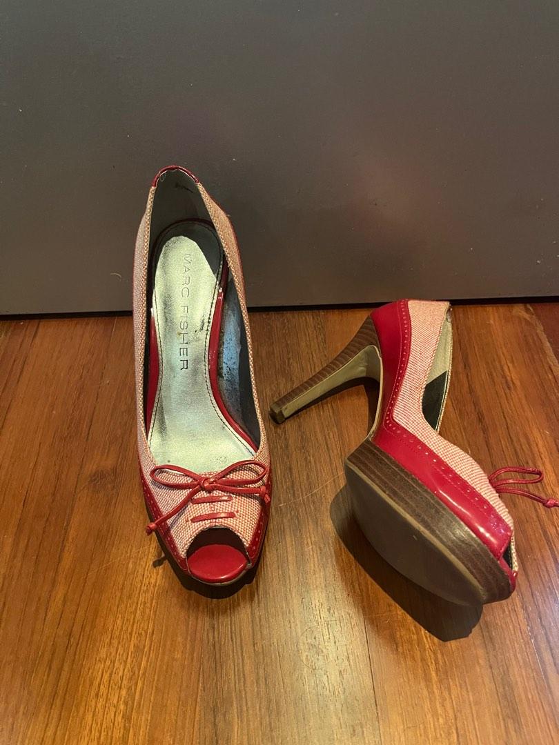 Red Peep Toe Heels Women s Fashion Footwear Heels on Carousell