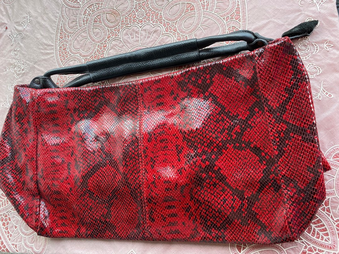 Red snake skin print bag