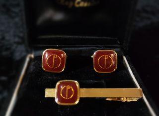 Red with Gold Accents Cuff Links with Tie Pin Set