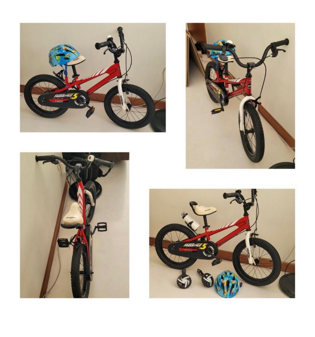 Royalbaby freestyle kids bike 16 inch with training wheels, cup and helmet, Sports Equipment