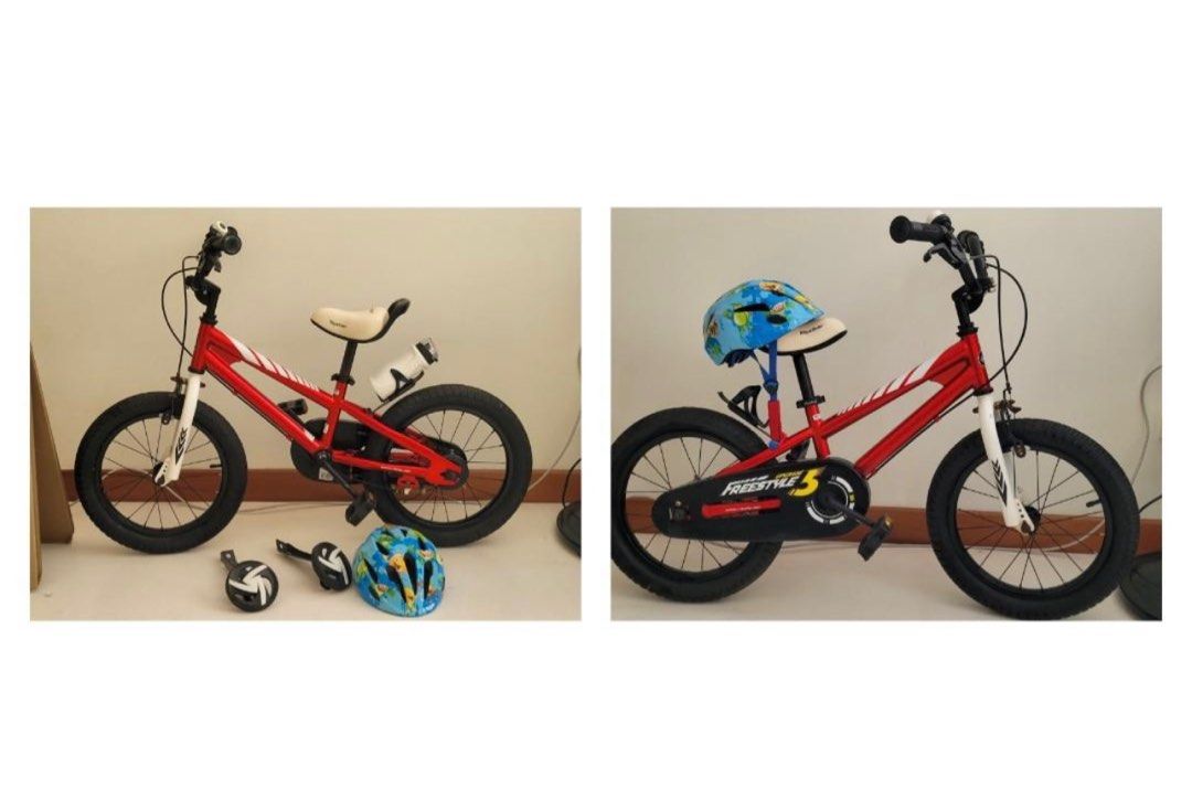 Royalbaby freestyle kids bike 16 inch with training wheels, cup and helmet, Sports Equipment