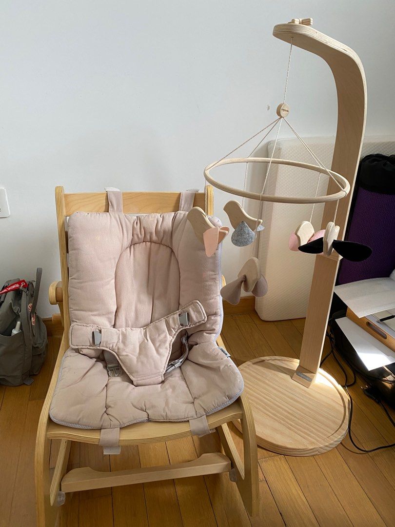 Sage Pole organic wooden bouncer and wooden mobile stand, Babies & Kids