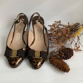 Salvatore Ferragamo Sling Back Shoes - Ferragamo Animal Pattern 3 inch Heels Shoes - Made in Italy - Size 37-38