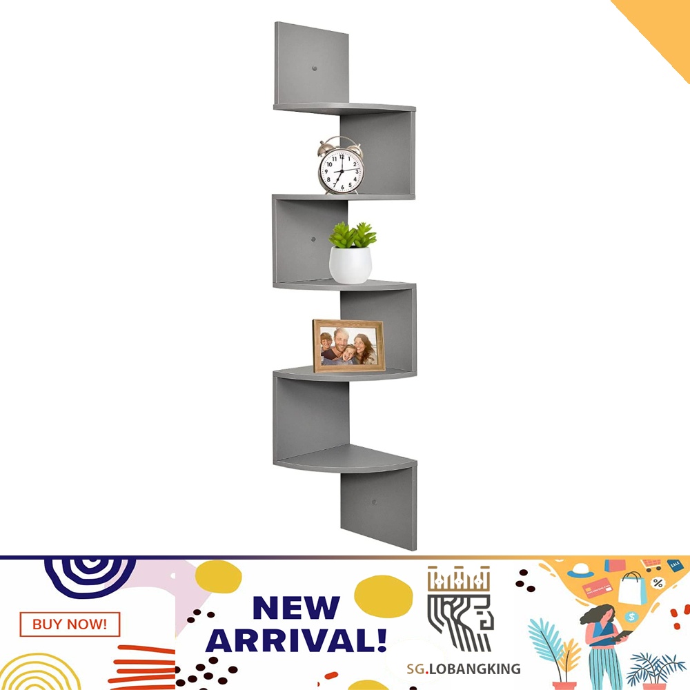 [sg stock] Greenco 5 Tier Wall Mount Corner Shelves Gray Finish