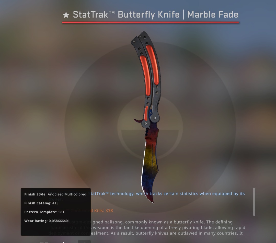 Stattrack Butterfly Knife Marble Fade CSGO SKINS KNIVES (FN) 2000