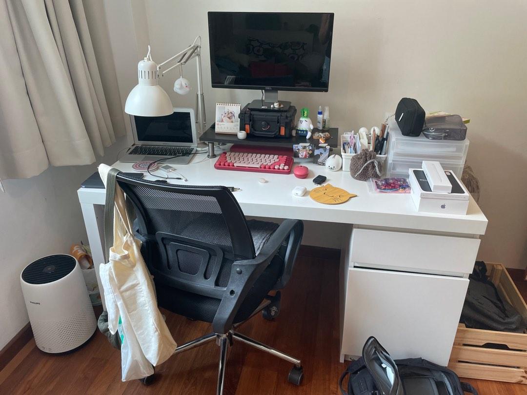 Study table (IKEA) and office chair, Furniture & Home Living, Furniture