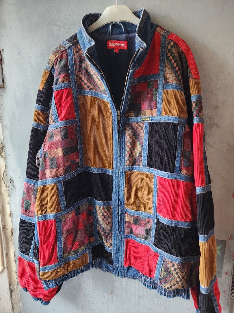 Supreme corduroy patchwork denim jacket, 名牌, 服裝- Carousell
