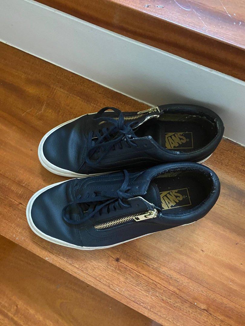 Vans old skool zip black leather shoes top (womens)