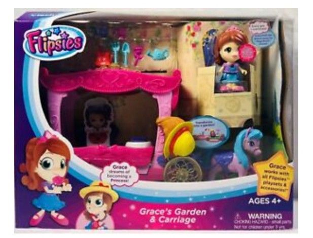 VTech Flipsies GRACE'S GARDEN AND CARRIAGE (Category: Kids Toys) located in Pasig City. Submitted by candy_boxess (Listing ID 1194530142, Image 2). Description: Discover Flipsies, the talking mini dolls that interact in their universe. A stunning collection of interactive and glamorous dolls that change to live your dream. Grace dream of becoming a real princess. Magic: the enchanted garden transforms into a princess carriage drawn by his pony "L