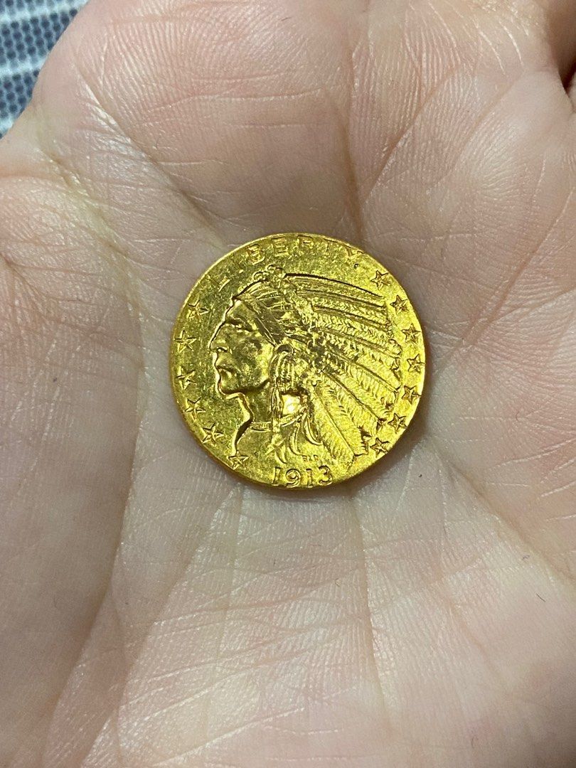 1913 indian head Five dollar gold coin (Category: Currency) located in San Mateo. Submitted by donnalewisss (Listing ID 1200097374, Image 3). Description: 1913 Indian head five dollar half eagle gold coin.