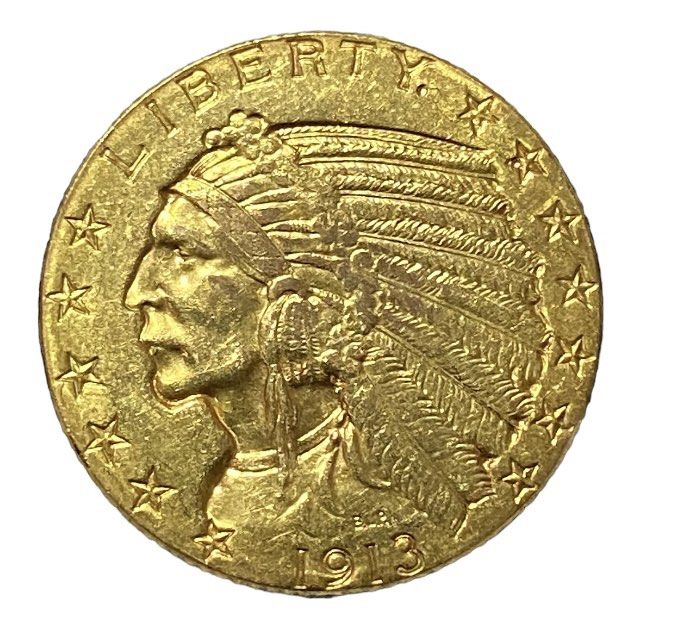 1913 indian head Five dollar gold coin (Category: Currency) located in San Mateo. Submitted by donnalewisss (Listing ID 1200097374, Image 1). Description: 1913 Indian head five dollar half eagle gold coin.
